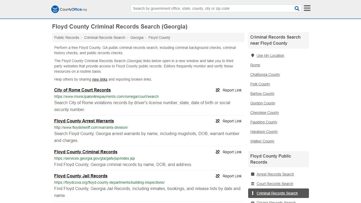 Floyd County Criminal Records Search (Georgia) - County Office